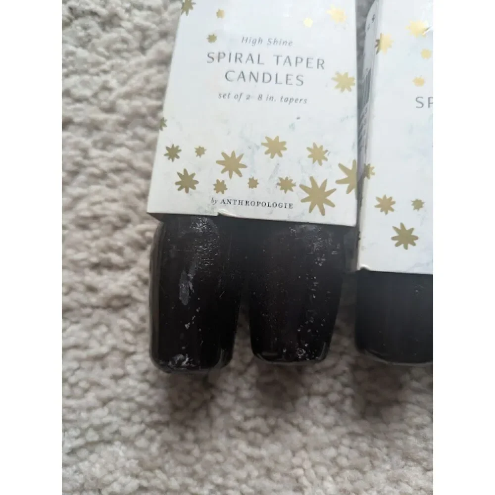 NIB Anthropologie High Shine Black Spiral Taper Candles, Set of 2